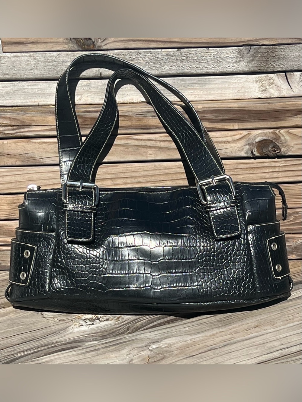 •Worthington Black Reptile Satchel! EUC!